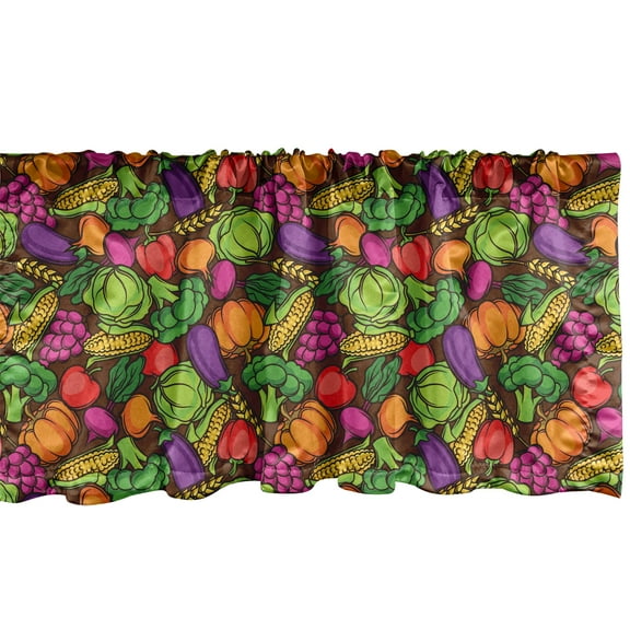 Ambesonne Vegetables Window Valance, Cartoon Seasonal Food, 54" X 18", Chocolate Multicolor