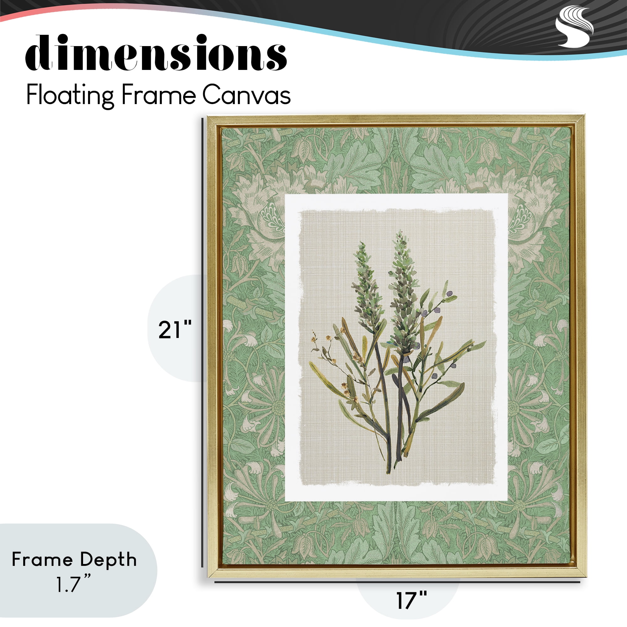 Stupell Industries Antique Foliage in Green Gold Framed Floater Canvas Wall Art, design by Carol Robinson