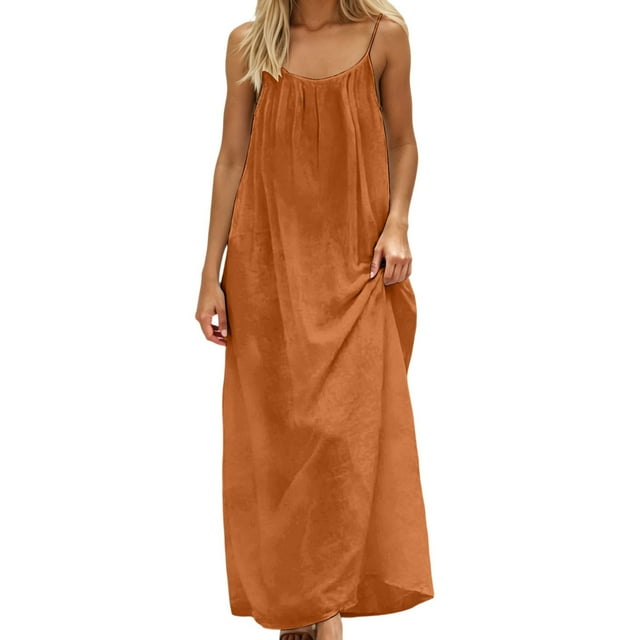 GDREDA Robe Maxi Sans Manches pour Femmes, Dos Ouvert, Coupe Ample, Robe de Maison Décontractée, Tenue d'Intérieur, Robe de Maison, par-Dessus, Orange, G