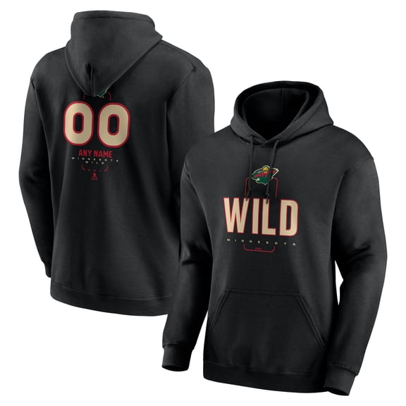 Men's Black Minnesota Wild Personalized Name & Number Midfielder Pullover Hoodie