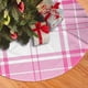 thumbnail image 2 of Falda para árbol de Navidad escocesa a cuadros escoceses en rosa y blanco, suave y divertida, decoración navideña de granja con cuello para árbol de Navidad de 48", 2 of 4