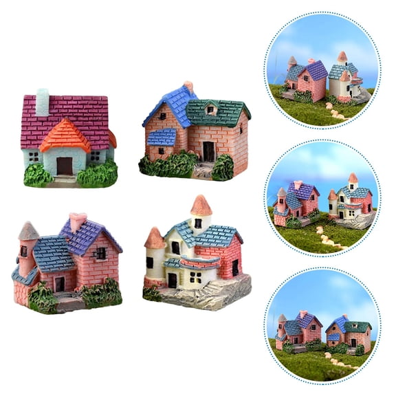 CIMAXIC Assorted Color Mini House Resin Figurine for Storage Creative Decor 4 Pieces