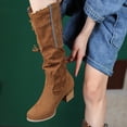 thumbnail image 5 of Fitoron Women's Mid Calf Boots Tassels Suede Slouch Boots Block Heel Winter Cowgirl Boots Christmas Gift- Brown 4.5, 5 of 7