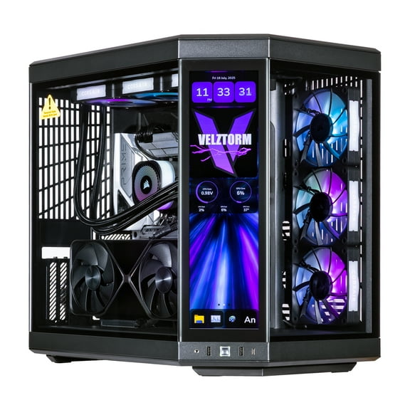 Velztorm LCD Black Praetix Custom Built Gaming Desktop PC (Intel i9-14900K, GeForce RTX 5070 Ti, 32GB DDR5, 2TB PCIe SSD, RGB Fans, 360mm AIO, 1000W PSU, WiFi 6E, Bluetooth 5.2, RJ-45, Win 11 Pro)