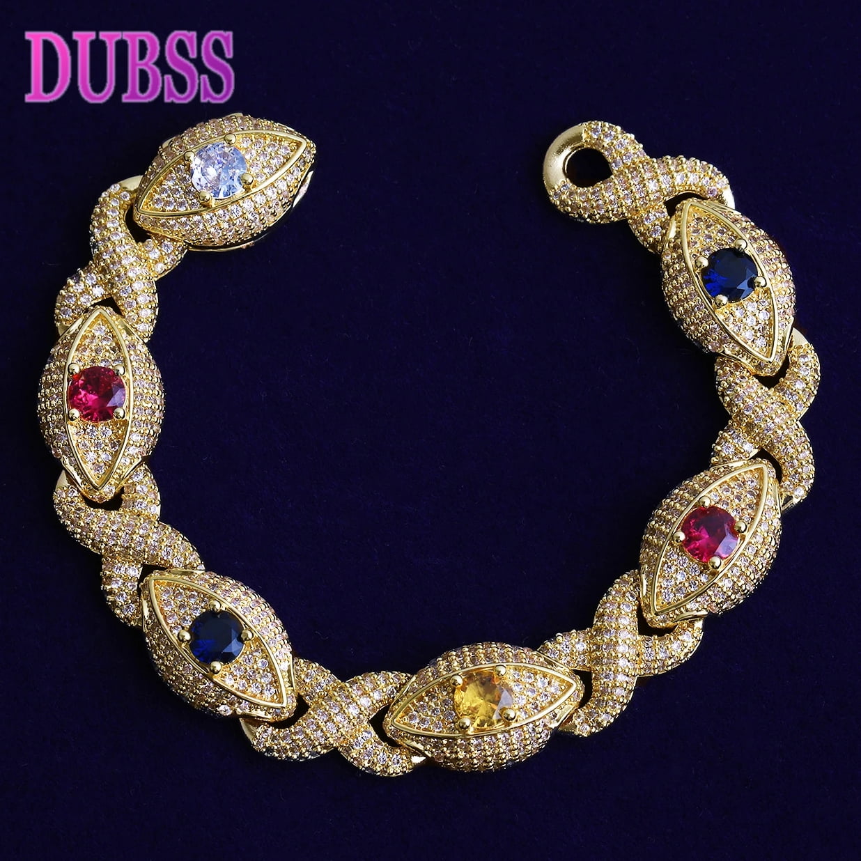 DUBSS Iced Out Infinity Link Bracelet for Men Baguette Cross Real