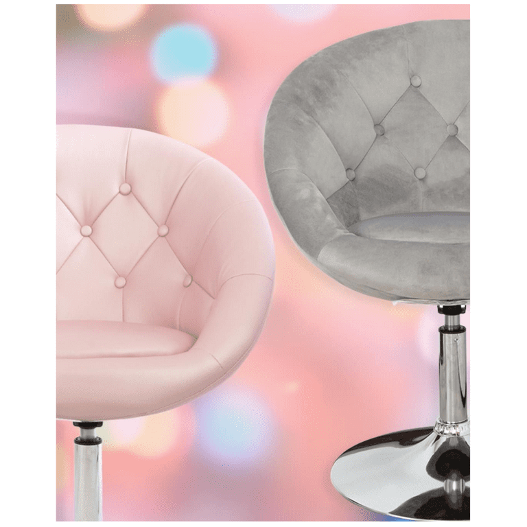 Impressions Vanity Antoinette Round Tufted Modern Makeup Vanity Chair 360 Degree Swivel White