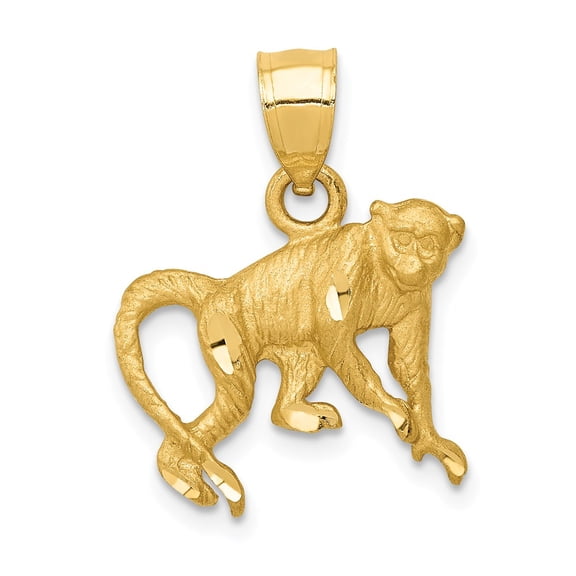14K Yellow Gold Charm Pendant Men'S 22 mm 17 Diamond-Cut Monkey