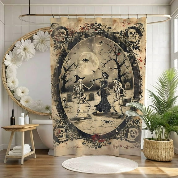 Funny Cottagecore Boho Skeleton Luxury Shower Curtain Bookish Shower Curtain Whimsical Farmhouse Decor Maximalist Decor New Home Gift 66x72in