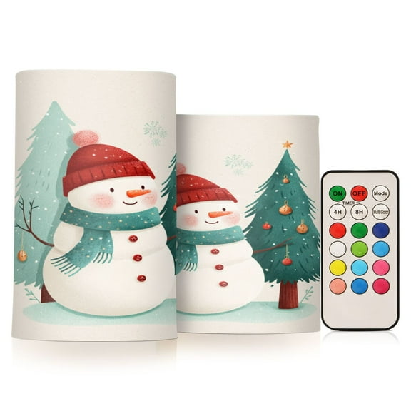 Electronic Candle Light Combination 3x5In, 3x4In Flameless Candle Plastic Festive Decoration Party Christmas Decoration Watercolor Christmas Snowman