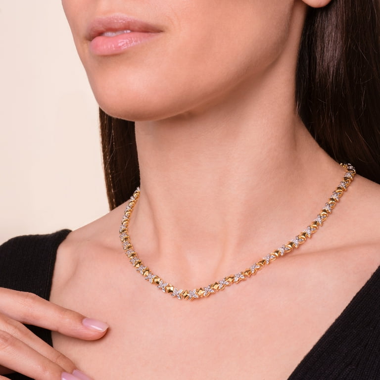 Forever Facets 1/4 cttw Diamond X&O Necklace in 18k Yellow