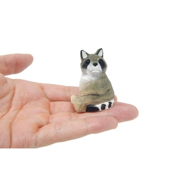 Raccoon - Miniature Hand-Painted Wooden Critter Vintage Art Decoy Mini Carved Ornament Figurine Small Animals Collectible
