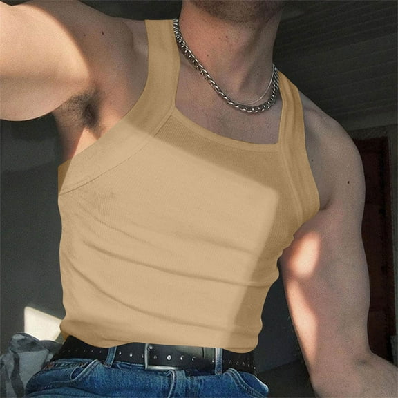 S-4X Mens Big & Tall Tank Tops Plus Size Sleeveless Square-Neck Muscle Shirts Stretchy Slim-Fit Pullover Solid Color Athletic Workout Undershirts Top