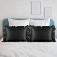 thumbnail image 3 of PiccoCasa 2Pcs Satin Pillowcases Ruffled Pillow Shams, King Black, 3 of 8