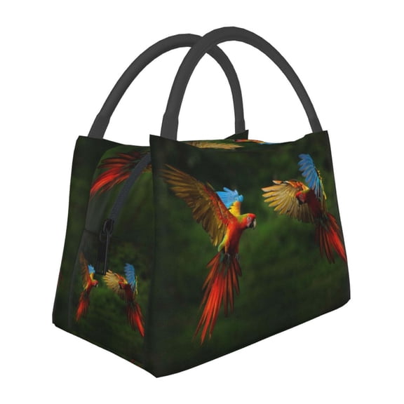 Vsdgher Hybrid Parrot in the Forest Print Insulated Reusable Bags with Sturdy Zipper and Handles, Foldable Totes for Hot or Cold Food Bring or Delivery