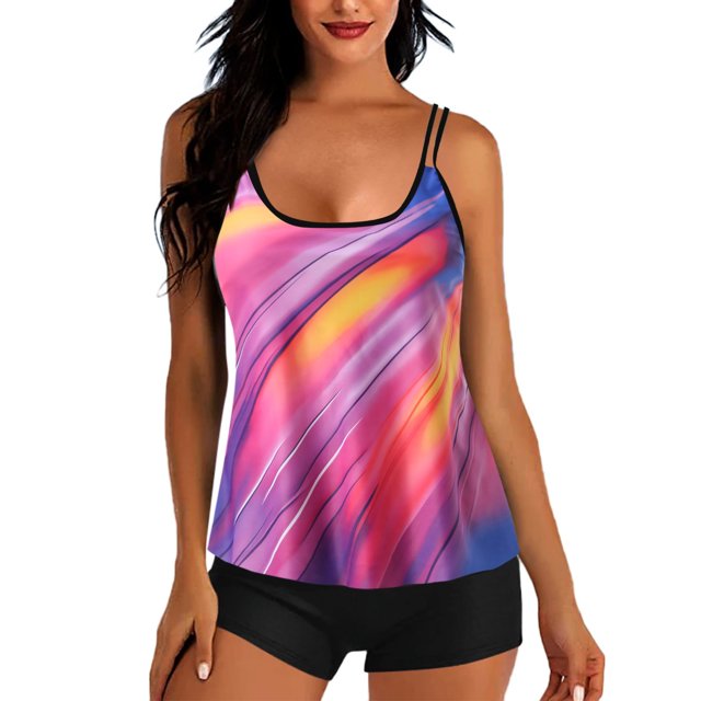 Trajes de baño para mujer Trajes de baño de dos piezas Camisetas sin mangas con estampado floral con pantalones cortos Trajes de baño con control de barriga OAVQHLG3B Store lin121212