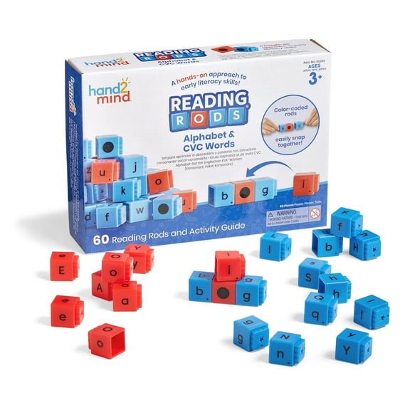 hand2mind Reading Rods Alphabet & CVC Words, Word Building Activities, Letter Blocks