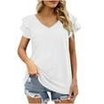 thumbnail image 2 of SHOPESSA Womens Tops Summer Fashion V-neck T-Shirt Flounces Short Sleeve Casual Loose Fit Tee Shirts Blouse Solid Colour Shirt, 2 of 9
