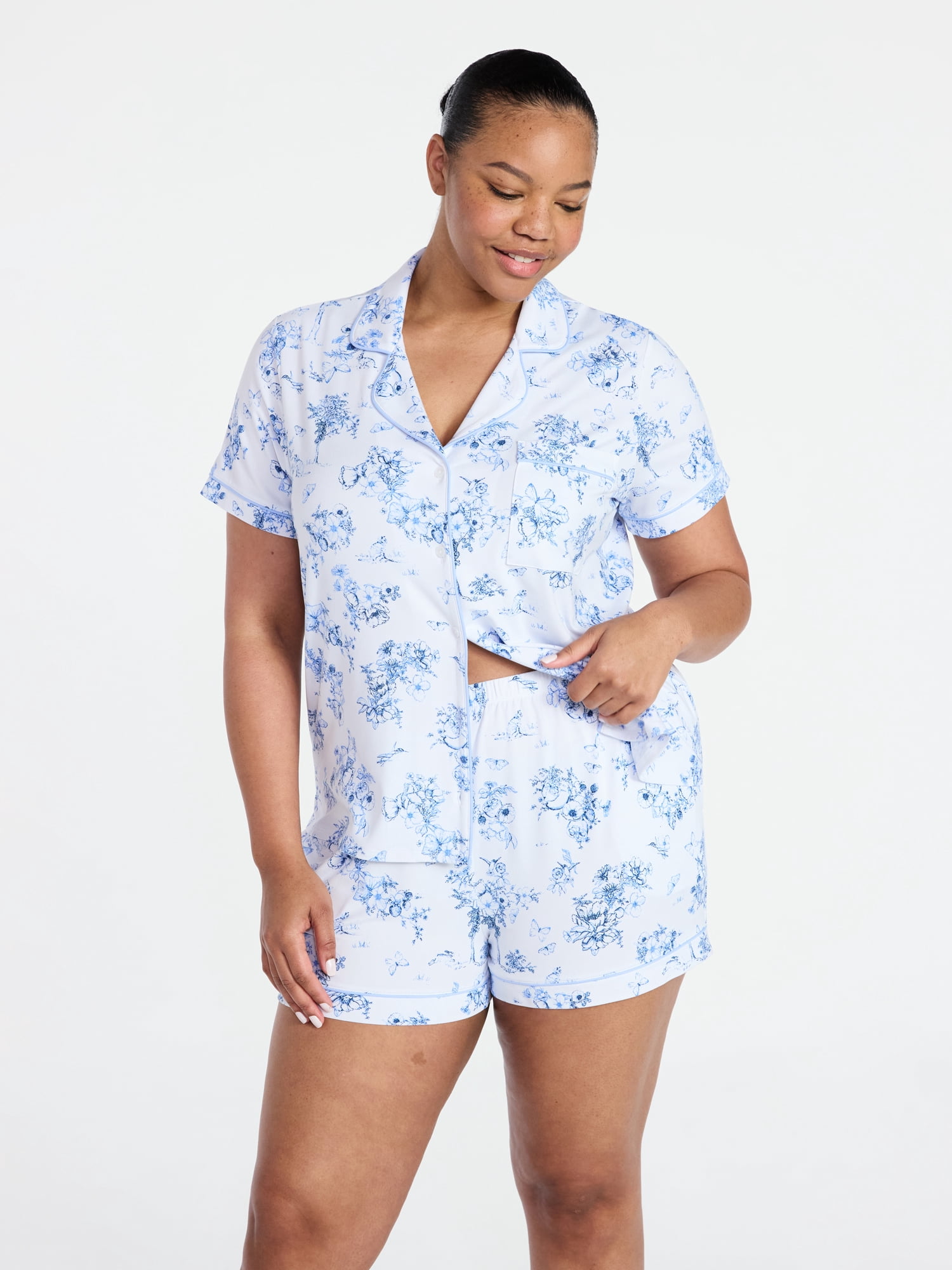 Joyspun Women's Dreamy Soft Collection Notch Collar Top and Shorts Pajama Set, 2-Piece, Sizes XS-3X