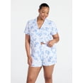 thumbnail image 2 of Joyspun Women's Dreamy Soft Collection Notch Collar Top and Shorts Pajama Set, 2-Piece, Sizes XS-3X, 2 of 7
