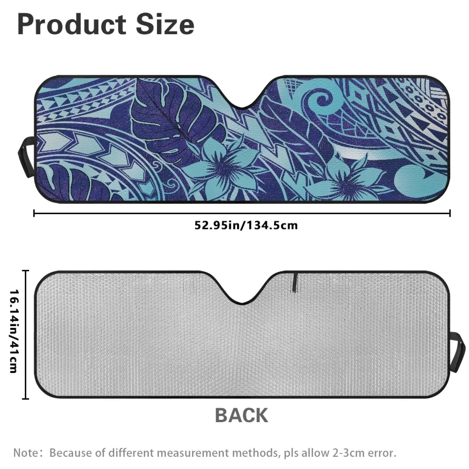 Uorisanigo Windshield Sun Shade for 2018-2025 Jeep Wrangler JL/2020-2025 Jeep Gladiator, Front Window Blue Polynesian Flowers Sunshade, Aluminum Foil Structure Block UV Rays and Heat