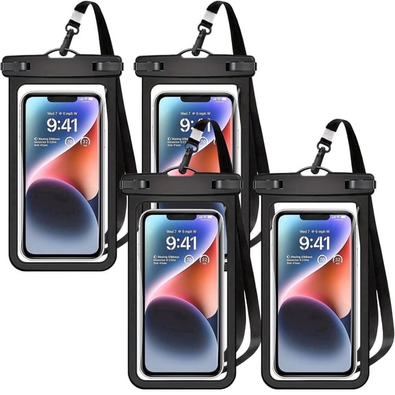 4‑Pack Clear TPU Waterproof Phone Pouches, Touch‑Screen Dry Bags with Adjustable Lanyards, Fits Phones up to 7.2 Inches