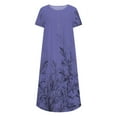 thumbnail image 4 of QQAMB Women Dress V-Neck Button Floral Print Short Sleeve Summer Casual Loose Dress with Pocket Purple L, 4 of 4