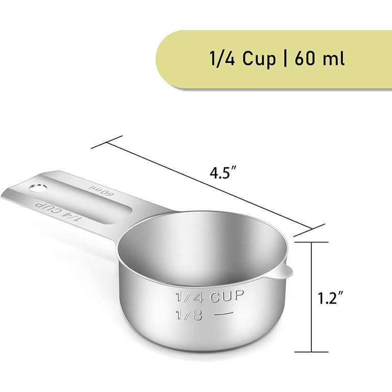 1/4 Cup (4 Tbsp | 60 ml | 60 cc | 2 oz) Measuring Cup, Stainless Steel  Measuring Cups, Metal Measuring Cup, Kitchen Gadgets for Cooking