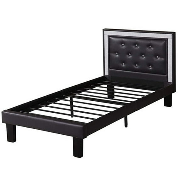 Cama Individual POUNDEX Negro con Cabecero de Piel Sintética