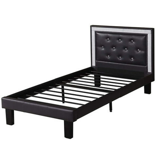 Cama Individual POUNDEX Negro con Cabecero de Piel Sintética