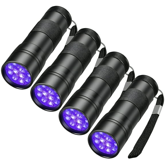 HIBIBUD 4 Pack UV Flashlight Black Light,12 LED 395 nm Blacklight Perfect Detector for Dog and Cat Urine,Dry Pet Stains,Bed Bug,Matching with Pet Odor Eliminator