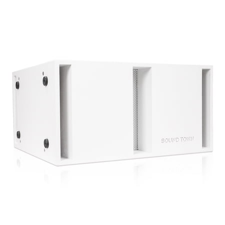 Sound Town Dual 12" 2400W Powered PA Folded Horn Subwoofer with Speaker Output, DSP, TWS Bluetooth for Lounge, Club, Bar, Theater, House of Worship, Birch Plywood, White (CARME-212SWPW1.1)