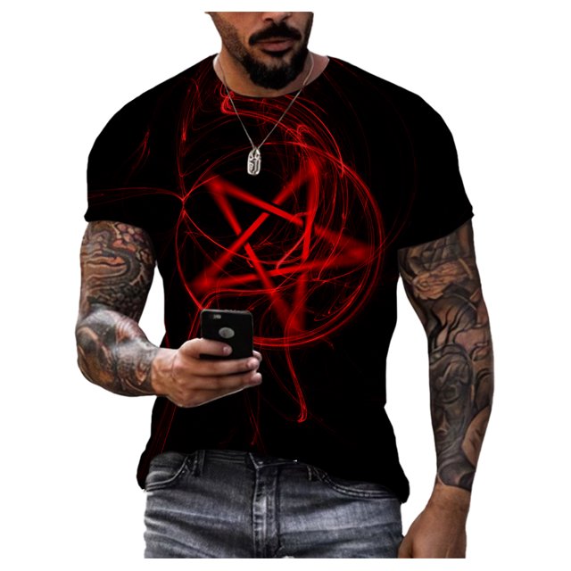 Summer Creative Pentagram Pattern 3D Printing Men's T-shirt Personality Short-sleeved Street Trend Quick-drying O-neck Loose Top