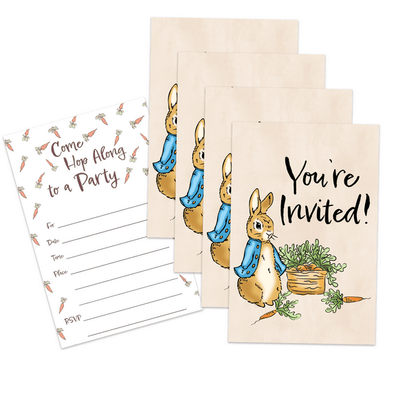 Peter Rabbit Baby Shower or Birthday Party Invites - 20 Count of 4 x 6 Inch Double Sided Fill-In Invitations With Wet To Seal Envelopes