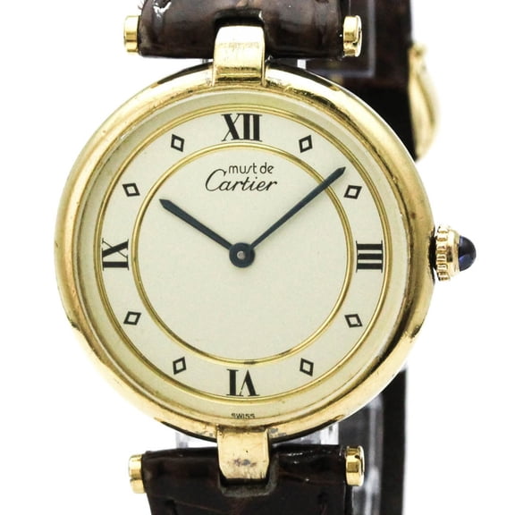 Pre-Owned CARTIER Must Gold Plated Leather Quartz Ladies Watch W1001953