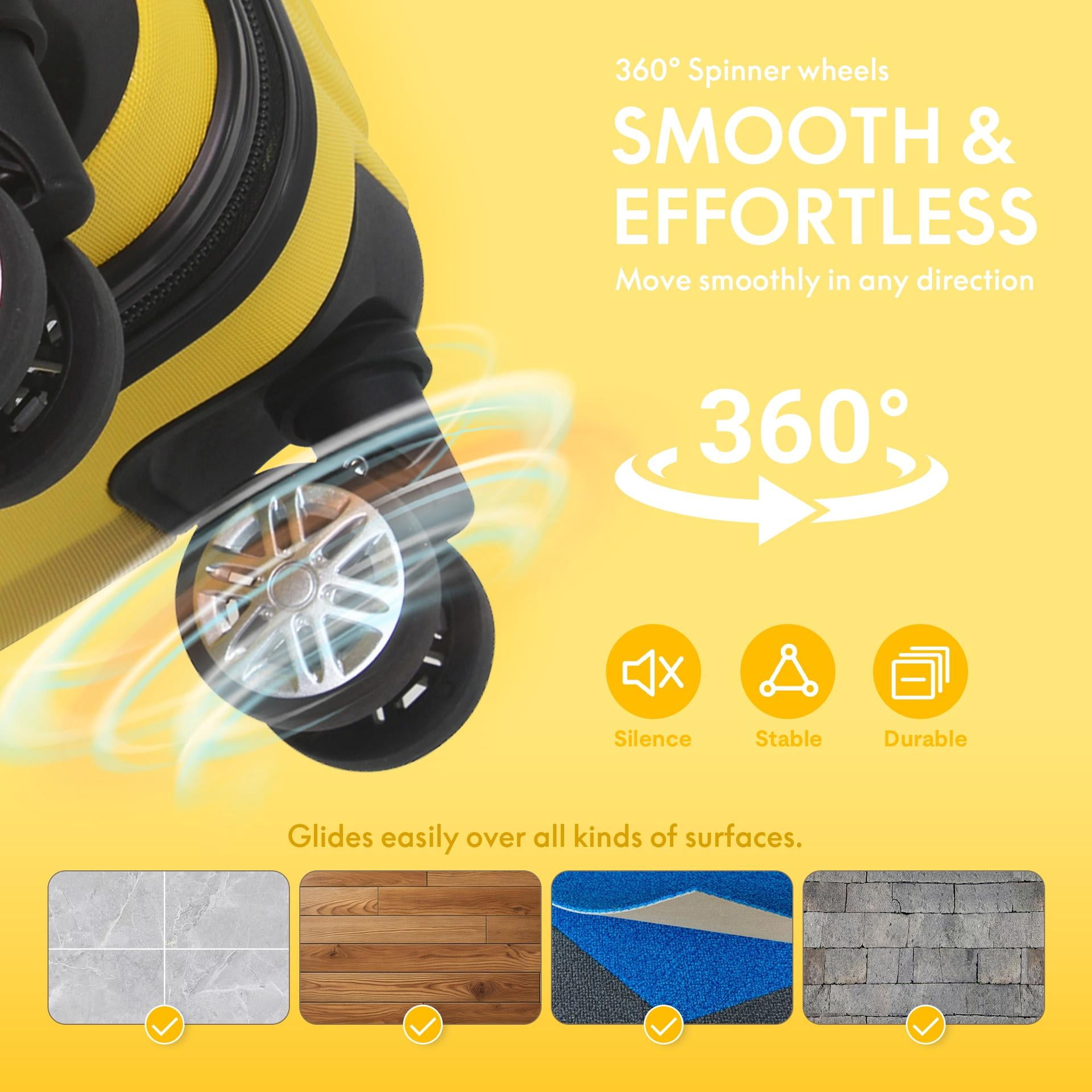 3-Piece ABS Hardshell Luggage Set - Lightweight Durable Suitcases with 4 Silent Spinner Wheels, TSA Lock & Scratch-Resistant Surface, 20"/24"/28", Lemon Yellow
