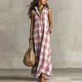 thumbnail image 5 of Achuyrbd Women's Plaid Button Front Sleeveless Dress, Collared Long Maxi Shirt Dress with Pockets, Loose Fit Summer Vacation Outfit, S-2XL, 5 of 7