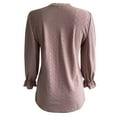 thumbnail image 5 of Womens T Shirts Long Sleeve Ladies Tops Fall Lace V Neck Puff Eyelet Blouses Casual Hot Pink M, 5 of 5