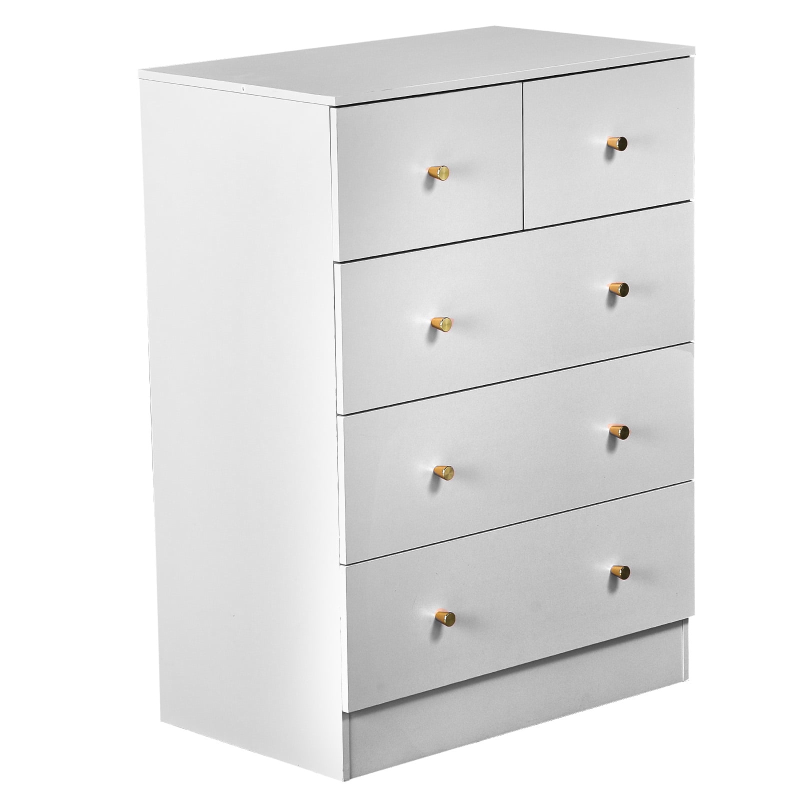 5-Drawer Dresser, 3+2 Drawer Storage Cabinet with Linen-Textured Melamine Surface, Gold Handles, Particle Board Chest of Drawers for Bedroom Living Room Hallway