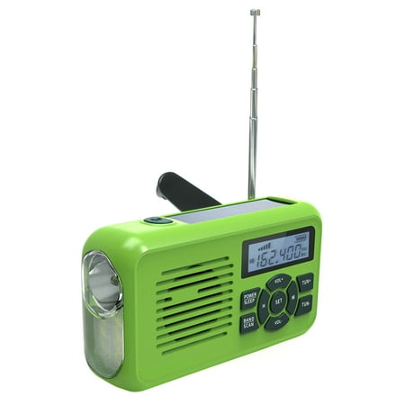 

Multifunctional Digital Emergency Crank /AM WB Weather Forecast Flashlight Phone LED Flood Light Siren& Dynamo Alarm Clock Solar Power Off On Time.