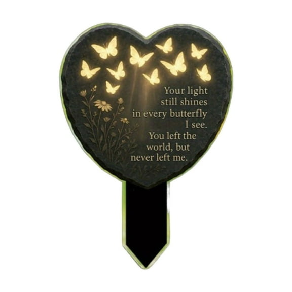 SLYNSHome Heart Shaped Butterfly Garden Stake Decor for Memorial Remembrance Plaque Acrylic Waterproof Garden Stakes for Yard Grave Cemetery