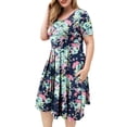 thumbnail image 2 of VERABENDI Women's Plus Size Dresses Short Sleeve Crew Neck Pleated Swing Dress with Pockets (L-4XL), 2 of 6