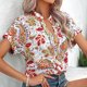 thumbnail image 3 of Camiseta con cuello en V para mujer, manga corta, blusas informales estampadas holgadas para uso de verano, flor amarilla S, 3 of 6
