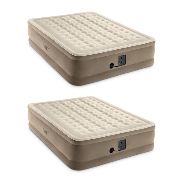 Intex Ultra Plush Fiber Tech Air Mattress Bed with Built In Pump, Queen