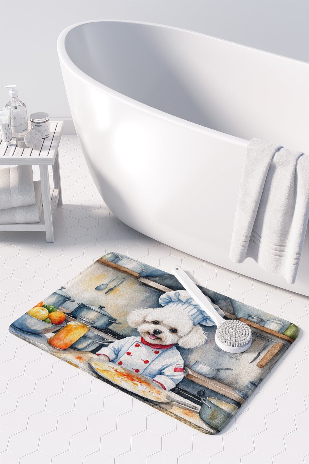 Bichon Frise The Chef Memory Foam Kitchen Mat 27 in x 19 in