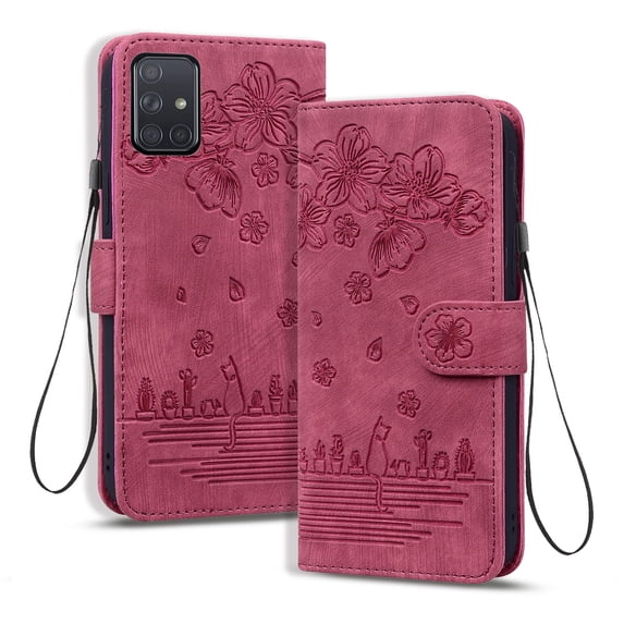 Allytech for Samsung Galaxy A51 6.5" 2020 Case, PU Leather Flip Wallet Case with Cart Slot Hand Strap and Kickstand Shockproof Protective Case for A51 Ladies Women Girls Men, Red