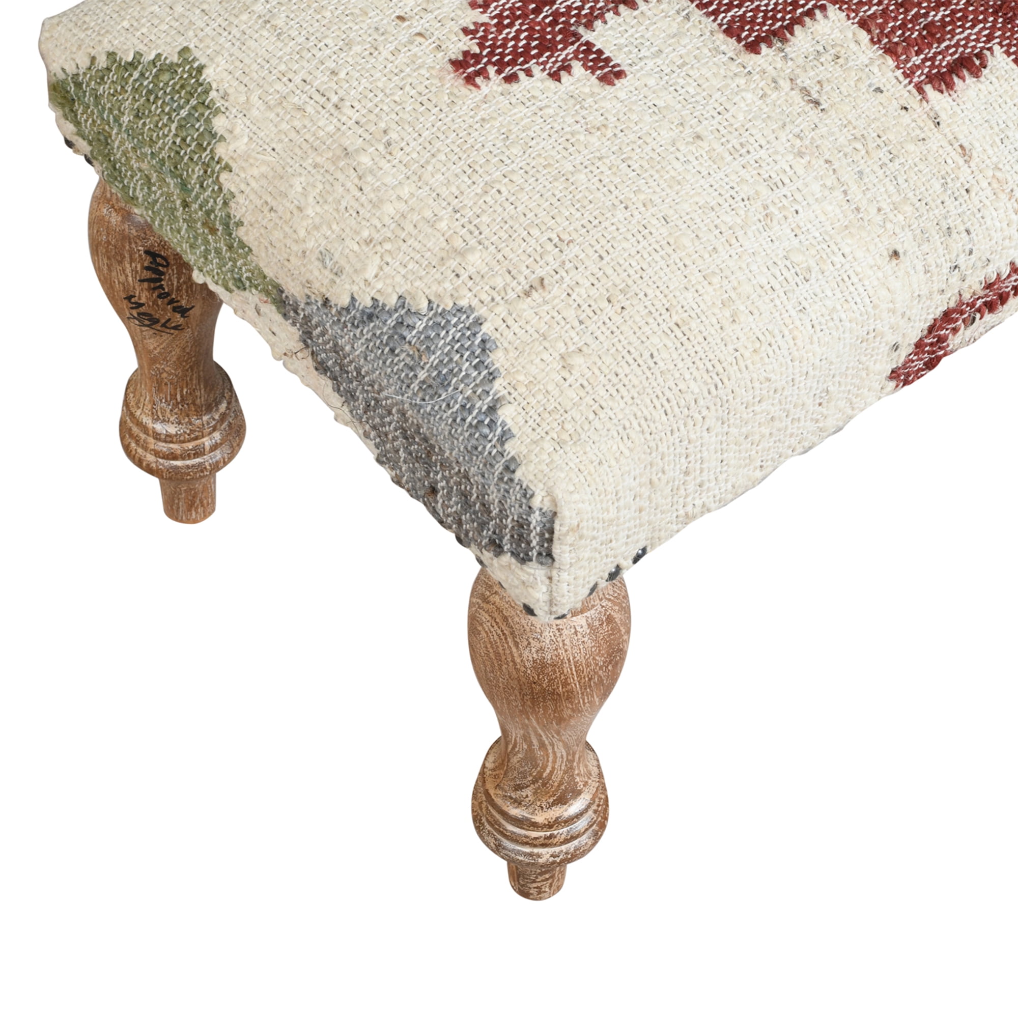 Ox Bay Hadley 47" Upholstered Indoor Accent Bench, Ivory/Red Kilim