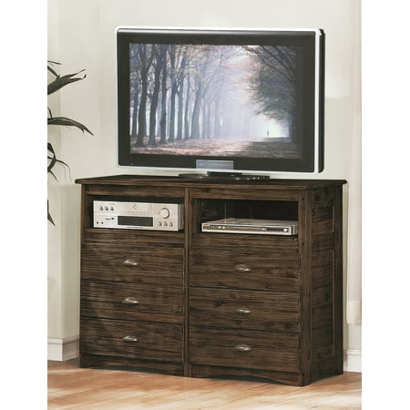 Hardwood Veneer Furniture Collection - American Furniture Classics Assembled Entertainment Chest with Six Drawers in Solid Acacia Hardwoods and Veneers
