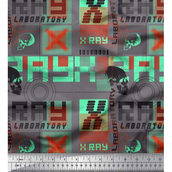 Soimoi Modal Satin Fabric X-Ray Laboratory Equipment Education Theme Print Fabric by the Yard 42 Inch Wide