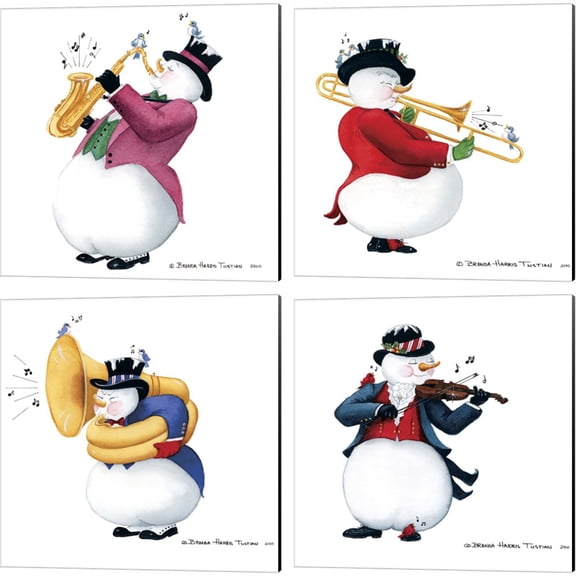 Great Art Now Musical Snowmen by Brenda Tustian 4 Piece Canvas Art Set Each 14W x 14H