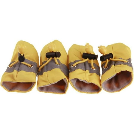 Pet Boots 4Pcs/Set Dog Cat Winter Warm Rain Boots Protective Pet Sports Anti-Slip Shoes Pet Boots Yellow 5